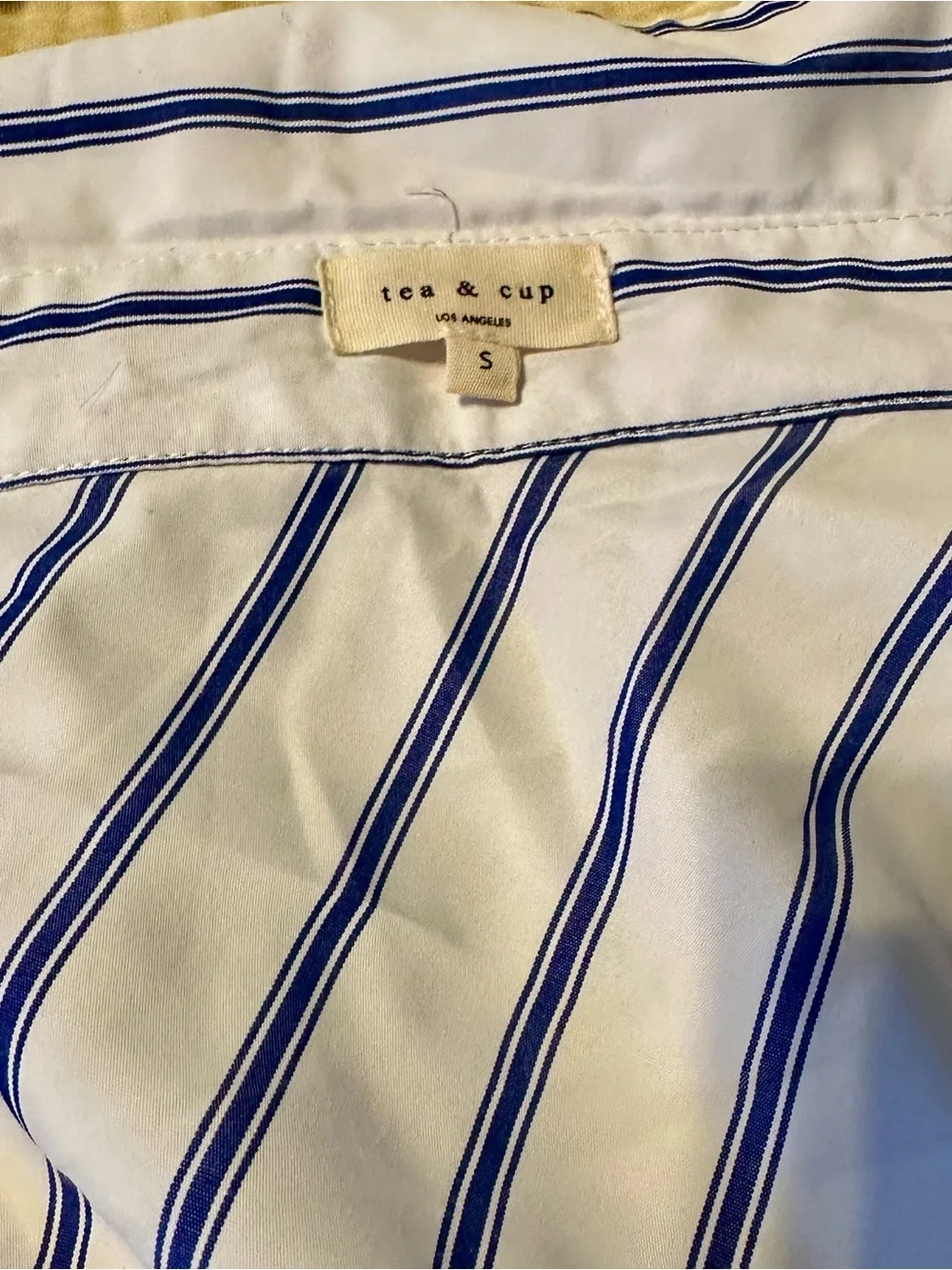 Tea n Cup White and Navy Striped Wrap Button-Down Blouse - Picture 5 of 8